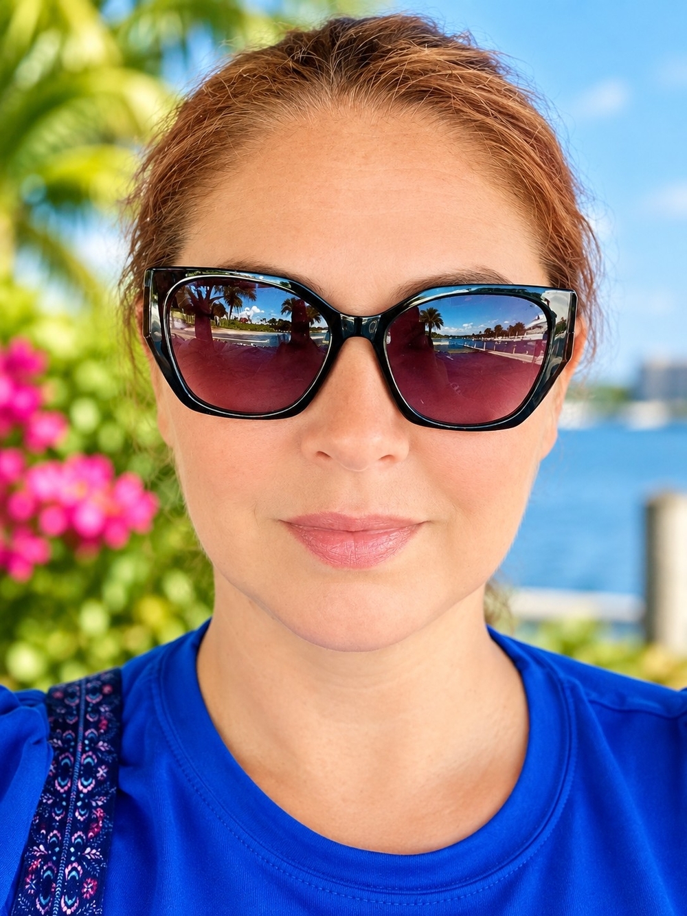 Lucky Brand Black Cat-Eye Sunglasses with Gradient Plum Lenses